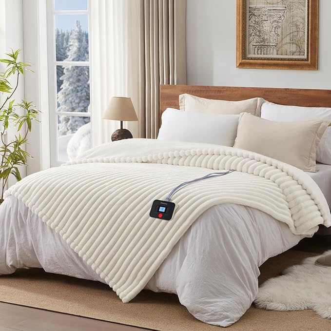 Westinghouse Electric Blanket Full Size, Super Cozy Luxury Faux Fur & Sherpa Heated Blanket with 10 Heating Levels & 1-12 Hours Auto Off, Fast Heating Blanket, Machine Washable, 80x 84 Inch, Beige