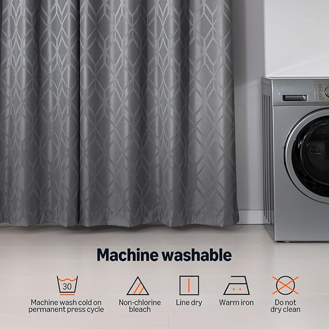 Amazon Basics Jacquard 2-Piece 100% Blackout Curtains, Living Room and Bedroom Drapes, Thermal Insulated Window Treatment, 42"x95", Grey