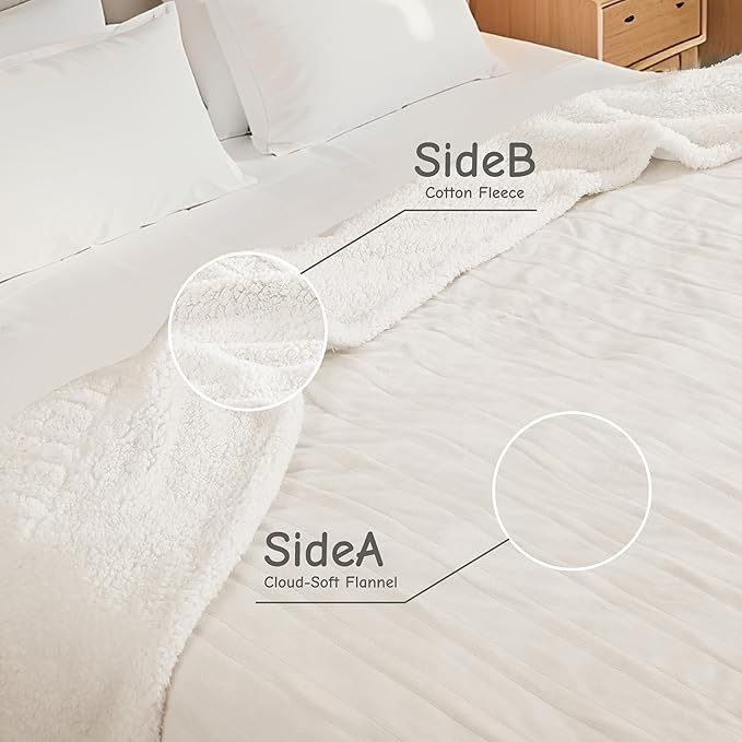 Electric Heated Blanket Queen Size 84"x90", Soft Flannel with Dual Controllers & Overheat Protection, 6 Adjustable Heat Settings & 10-Hour Auto-Off Timer, Fast Heating for Winter Comfort, White