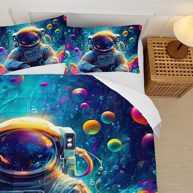 Kids Full Size Comforter Sets Space Astronauts，Full Size Astronaut Bedding Set，with 1 Comforter with 2 Pillow Case，Astronaut Bedroom Decor for Boys