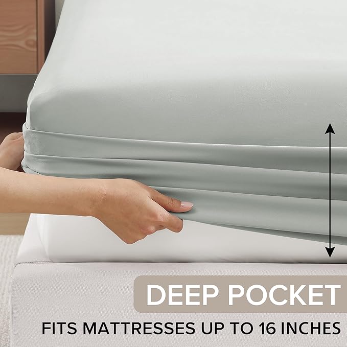 UGG Cali King Sheet Set 4-Piece Luxury Cooling Sheets Deep Pockets Premium Bedding with 2 Shams Hypoallergenic Machine Washable Soft Lightweight Bed Set for Room, California King, Mineral Green (Hedi)
