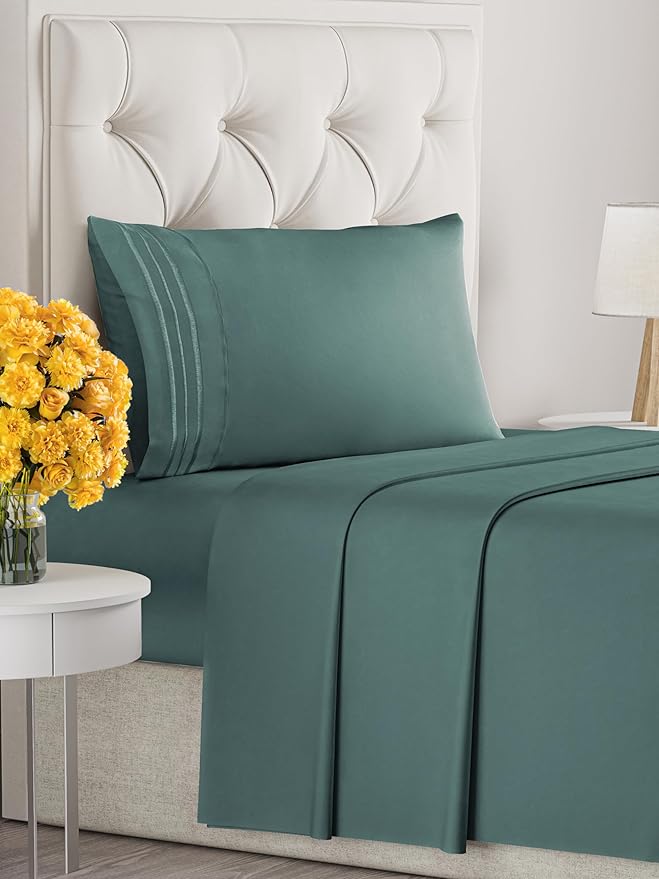 Twin XL Size 3-Piece Sheet Set - Extra Soft, Breathable & Cooling - Hotel Luxury Durable Bed Sheets for Women & Men - Deep Pockets, Easy-Fit & Wrinkle-Free - Dusty Teal Oeko-Tex