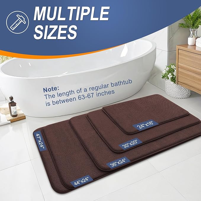 OLANLY Thick Memory Foam Bath Mat Rug 47x24, Extra Soft Absorbent Bathroom Rug, Quick Dry Bath Mats, Non-Slip, Machine Washable Carpet for Bathroom, Tub and Shower, Home Decor Accessories, Brown