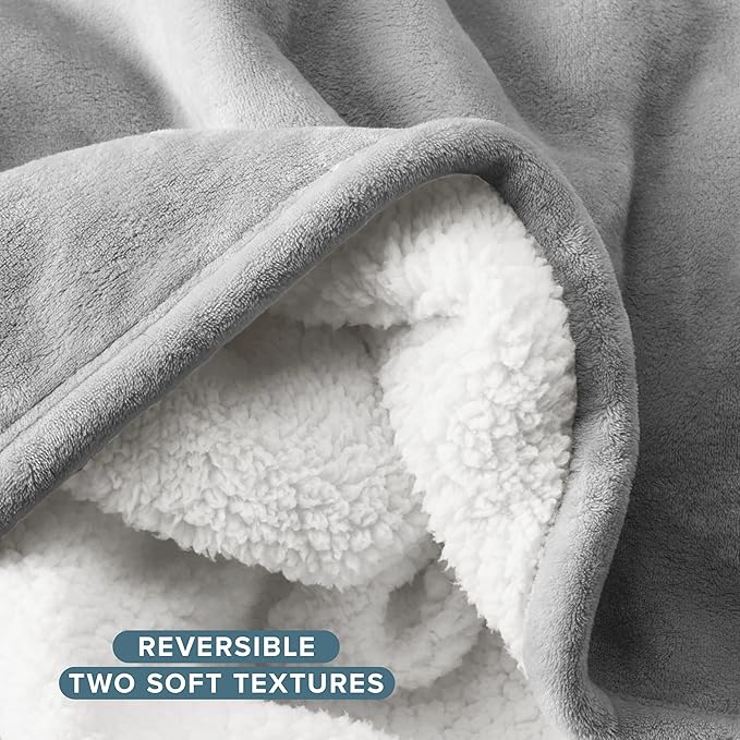 Bare Home Sherpa Fleece Blanket - Throw/Travel Size - Blanket for Bed, Sofa, and Couch - Warm & Lightweight - Fluffy & Soft - Reversible (Throw/Travel, Light Grey)