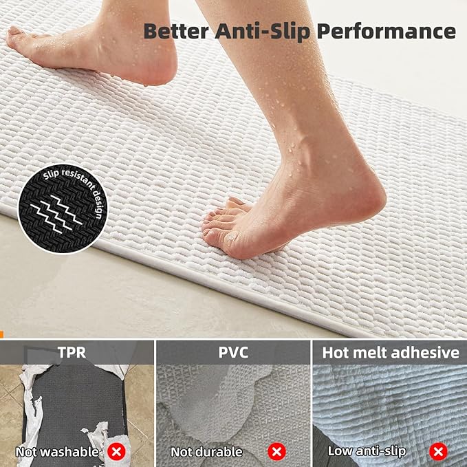 Small Bathroom Rugs, Non Slip Washable Bath Rugs Super Absorbent Bathroom Rug Thin Quick Dry Low Pile Bath Mats, White 12"x12"