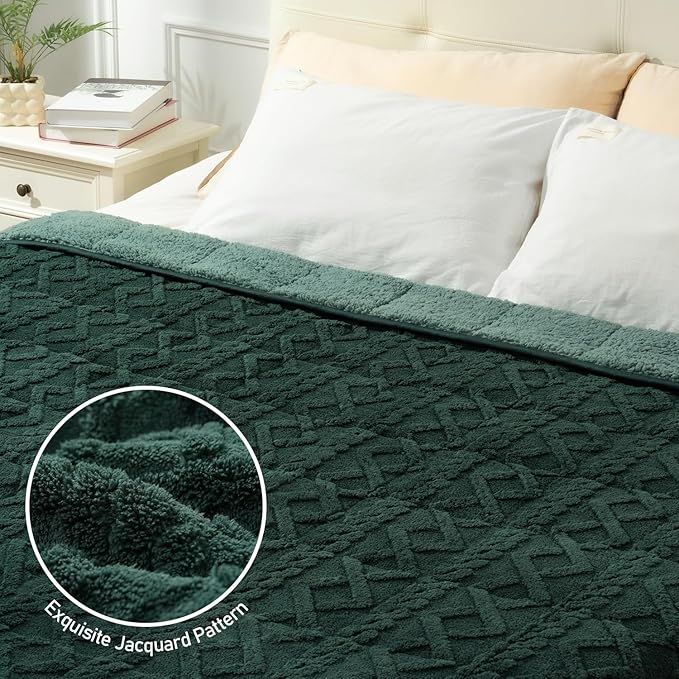 Wemore Weighted Blanket for Adults Twin Size 20 lbs, Dual Sided Soft Fuzzy Jacquard Sherpa Weighted Blankets for Sleeping, Cozy Fluffy Knitted Heavy Blanket for Couch Bed, Dark Green, 60 x 80 inches
