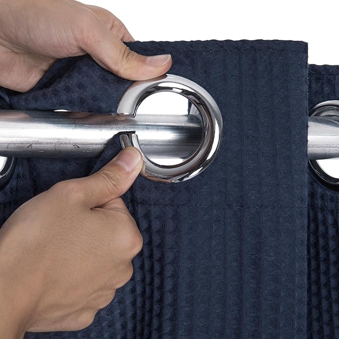 River Dream Stall Waffle Weave Shower Curtain with Snap-in Liner,Cotton Blend Fabric Heavy Duty,No Hooks Needed Shower Curtain for Bathroom,Hotel Quality Shower Curtain Set,Navy Blue,54x80 inches