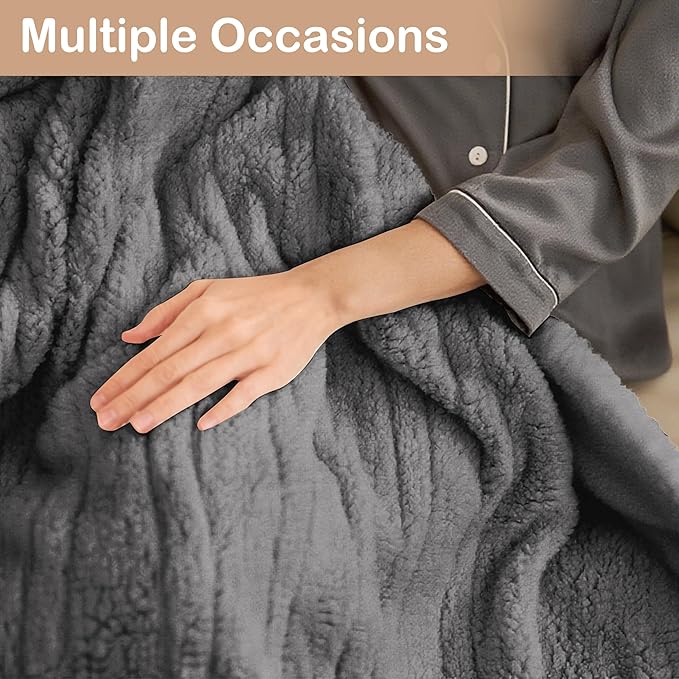 Electric Heated Blanket Queen 84×90 Dual Control, 6 Heating Settings & 1-10H Auto Off, Double Sided Plush Sherpa Ultra-Soft Warm Thick, Machine Washable, Fast Heating, Home Office Light Gray
