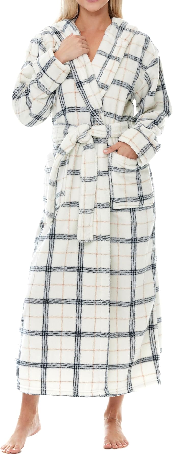 Alexander Del Rossa Womens Robe, Long Plush Bathrobe with Hood, Hooded Robes for Women Plus Size Bath Robe