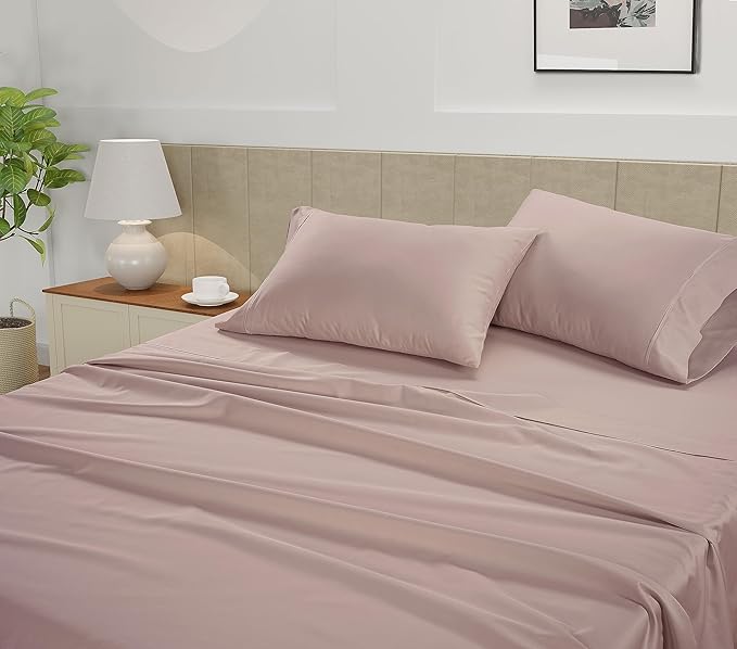 LANE LINEN California King Bed Sheets – 450 Thread Count Soft Sateen Sheets, Naturally Cooling & Breathable, 15” Deep Pocket Fully Elasticized Fitted Sheet, Hotel Bedding & Pillowcases, Sepia Rose