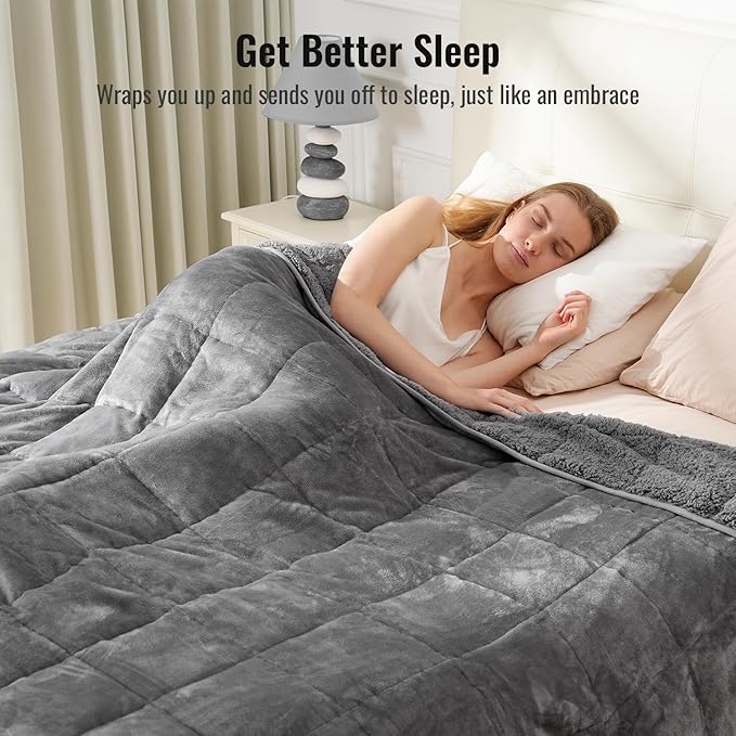 Uttermara Weighted Blanket Twin 15 Pounds, Adult Weighted Blankets with Soft Plush Flannel Fleece & Cozy Warm Sherpa for Couch Bed, Heavy Blanket Great for Calming and Relax, Grey 48x72 Inches
