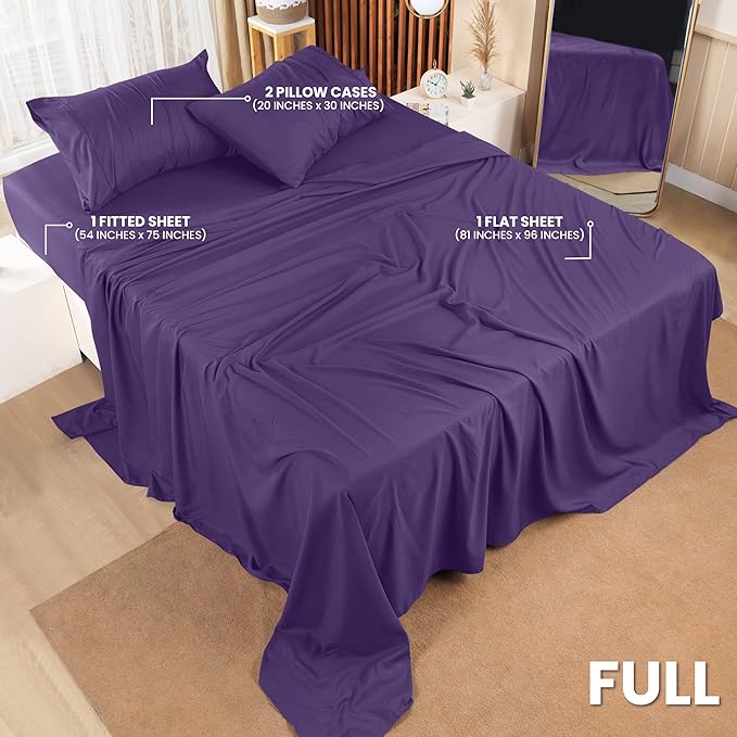 Utopia Bedding Full Sheet Set – 4 Piece Bed Sheets for Full Size Bed, Soft and Breathable Microfiber, Includes 1 Fitted Sheet, 1 Flat Sheet and 2 Pillowcases (Egg Plant)