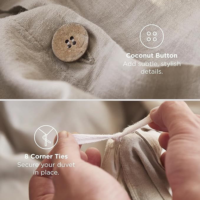 Bedsure Linen Duvet Cover Queen Size - Linen Cotton Blend Bedding Set, Soft & Cozy, 3 Pieces, 1 Duvet Cover 90x90 Inches and 2 Pillowcases, Light Khaki Color Cooling Bedding, Comforter Sold Separately
