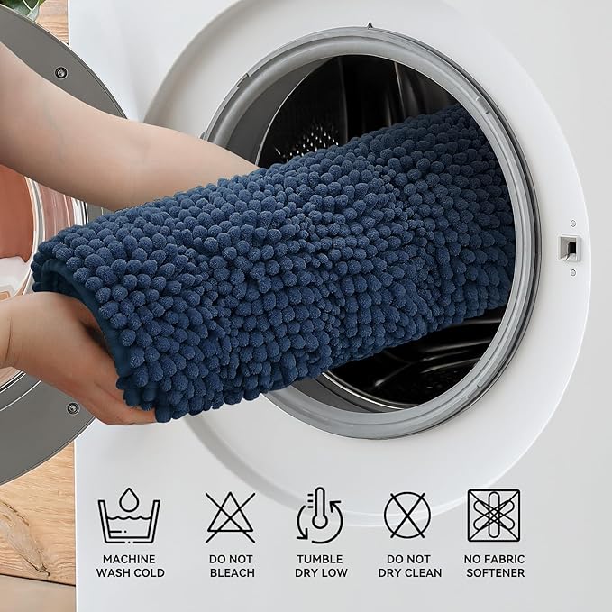 Bcoimo 24"×17" Chenille Bath Mat – Non-Slip with Backing Bath Rug Ultra-Absorbent and Machine Washable Bathroom Mat Quick-Dry Design. Ideal for Bathroom and Tub Areas