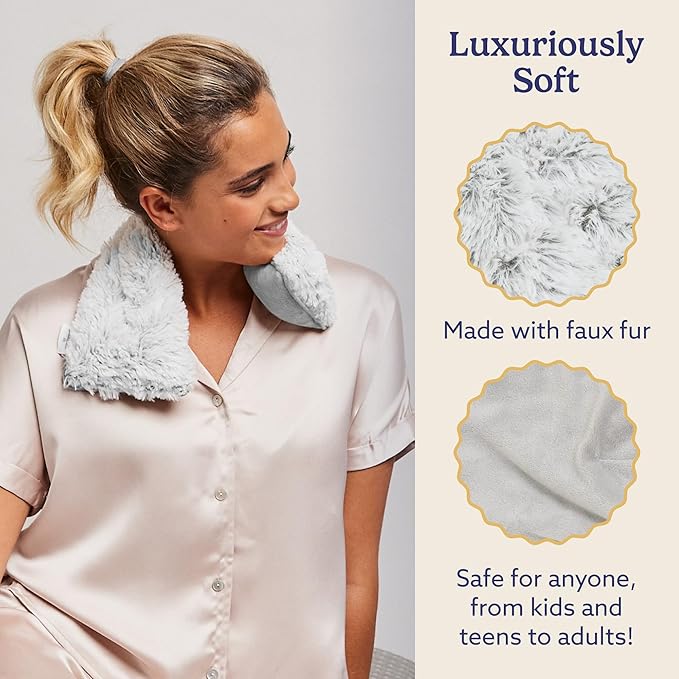warmies Microwavable Neck & Shoulder Wrap - Heating & Cooling Plush Pad for Calming Relaxation - Weighted & Heated Neck Warmer with Scented Lavender - Microwave Heat Pad for Aches & Pain - Gray