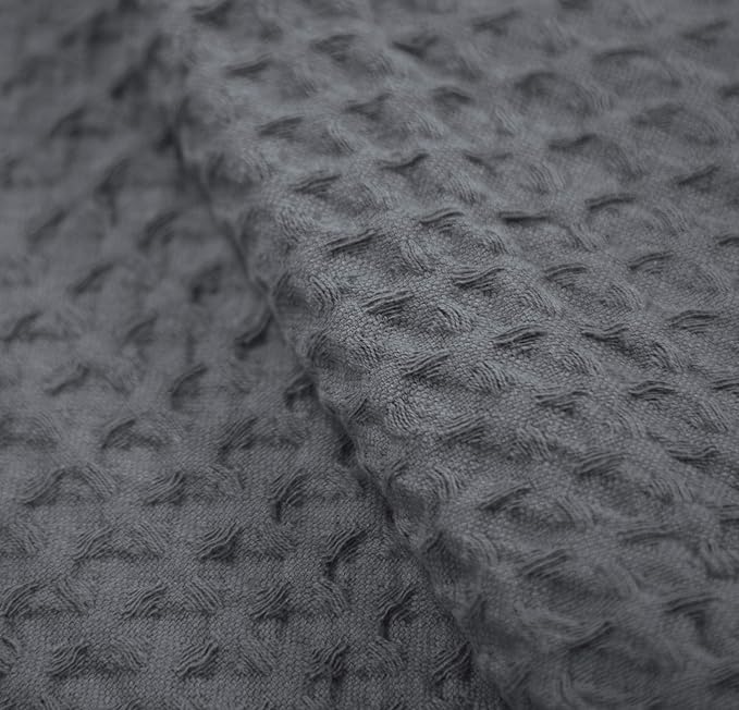 HILLFAIR 100% Combed Cotton Blanket– King Size Bed Blankets– Warm Soft All Season Breathable Lightweight Summer Blankets– Waffle Weave Home Decor Bed Blanket- Grey King Bed Cotton Blankets/Bedcovers
