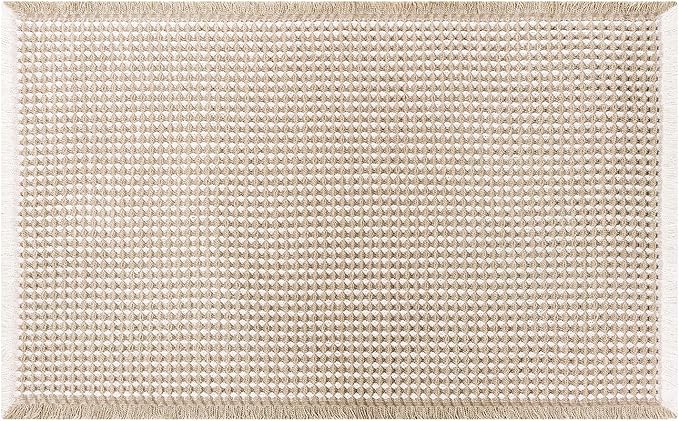 Waffle Bath Mat - Boho Bathroom Rugs Non Slip Washable, Super Absorbent & Quick Dry, Soft Bath Mat Farmhouse Bathroom Decor, 24'' x 36'', Khaki and White