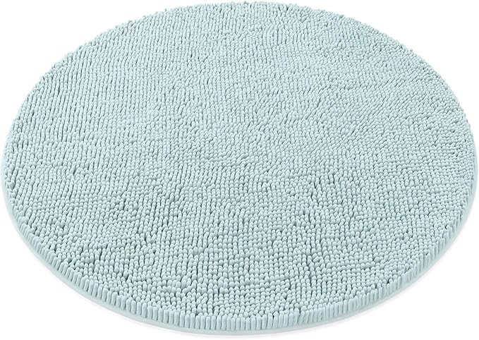 MAYSHINE Round Area Rug Set for Bathroom | Soft Plush Chenille Bath Mat, Water Absorbent Non-Slip Bathroom Rug | Washable Shag Carpet for Shower, Bedroom, or Home Décor | 36"x36" (Round) | Spa Blue