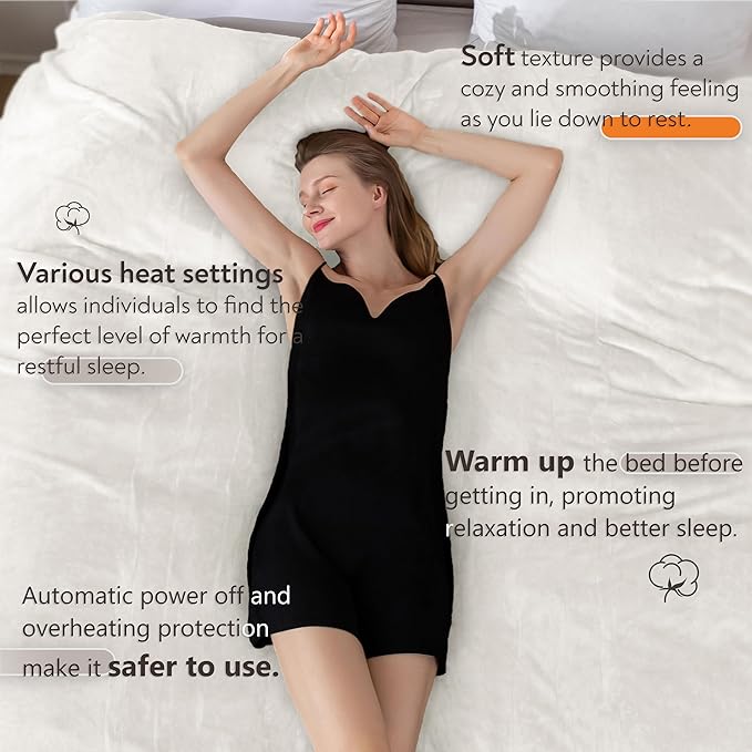 Wapaneus Heated Blanket Electric Twin Size 62"x84" with 10 Heating Levels 12 Timer Settings 8 Hours Auto-Shut Off,Flannel Fast-Heating Electric Blanket,ETL Listed Machine Washable,Ivory