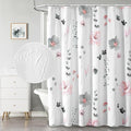 QiyI Watercolor Floral Shower Curtain, 3D Embossed Butterflies Grey Pink Flower Bathroom Curtain, Minimalist White Cloth Bath Curtain, Waterproof Fabric Textured Shower Curtain Set with Hooks, 72x72