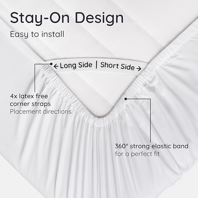 Bambaw White Queen Fitted Sheet with Elastic Corner Straps, 100% Viscose Derived from Bamboo, 16'' Deep Pocket, Queen Size