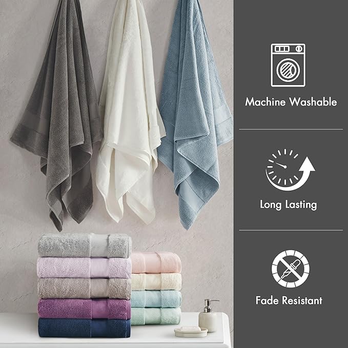 Madison Park Turkish 100% Cotton 600Gsm Luxury Premium Thick Soft Absorbent Hotel Bathroom Towel Set Shower Hand Face Washcloths, Assorted Sizes, Charcoal 6 Piece