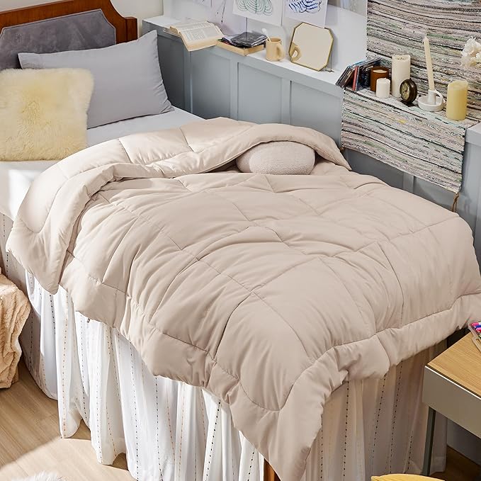 Bedsure Comforter Duvet Insert - Quilted Comforters Twin Size, All Season Duvet, GentleSoft Down Alternative Bedding, with 8 Tabs, Gifts for Women/Men, Beige, Twin 88 x 68 Inches