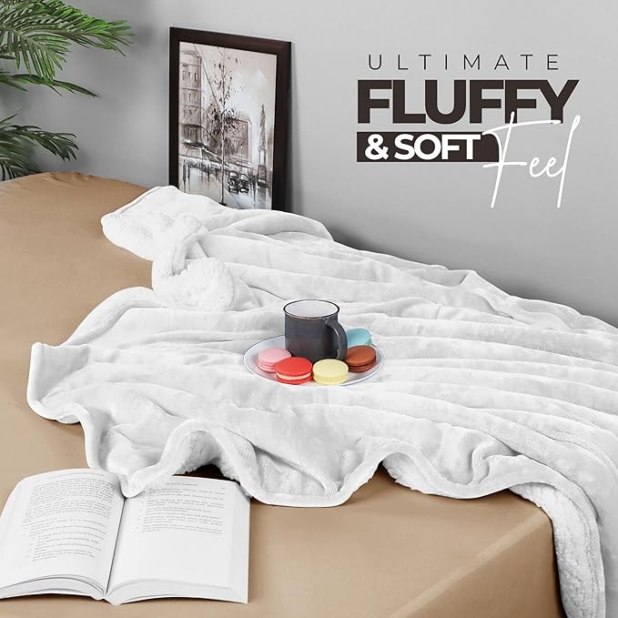 Utopia Bedding Sherpa Blanket Full Size (White, 90x84 Inches) - Soft Lightweight Plush Fleece Reversible Blanket for Bed, Sofa, Couch, Camping and Travel