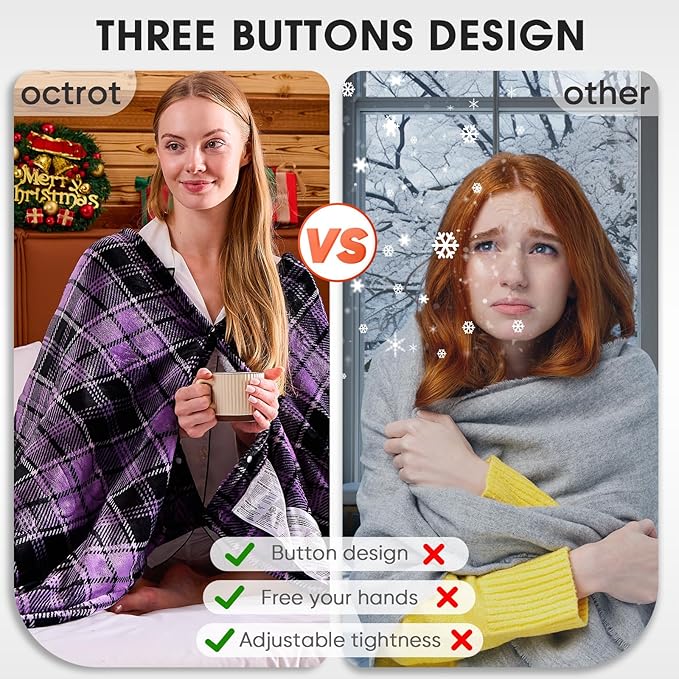 Heated Electric Blanket King Size, 90X100 Heating Blanket King with Dual Control&10 Heats Levels&Timer for Bed,Large Purple Plaid Sherpa Blankets Warmer Gifts for Grandma Women Adults, Washable