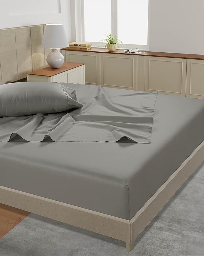 LANE LINEN Queen Size Sheet Set – 450 Thread Count Natural 100% Cotton Sheets, Cooling Bed Sheets, Durable Bedding for Daily Use, Fade Resistant, Snug Fit 15" Deep Pocket Fitted Sheet – Paloma Grey
