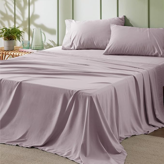 Bedsure Queen Sheet Set - 4 Pieces Soft Queen Size Sheets - Breathable & Cooling - Hotel Luxury - Easy Care Polyester Microfiber Bedding for Women, Men, Pink Mocha
