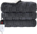 Electric Heated Throw Blanket - Jacquard Checkered Sherpa 50"x60" Fast Heating Bed Blankets with 6 Heating Levels & 4 Hours Auto Off, Over-Heat Protection ETL, Dark Gray