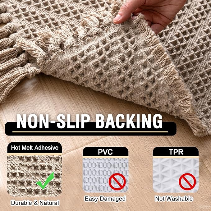 H.VERSAILTEX Waffle Bath Mat Super Absorbent Boho Bath Mat Non Slip Bath Rugs for Bathroom Floor Machine Washable Dry Fast Bathroom Rugs with Handmade Tassels, 24" x 36", Irish Cream
