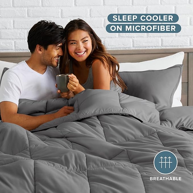 Bare Home Comforter Set - Full Size - Ultra-Soft - Goose Down Alternative - Premium 1800 Series - All Season Warmth (Full, Grey)