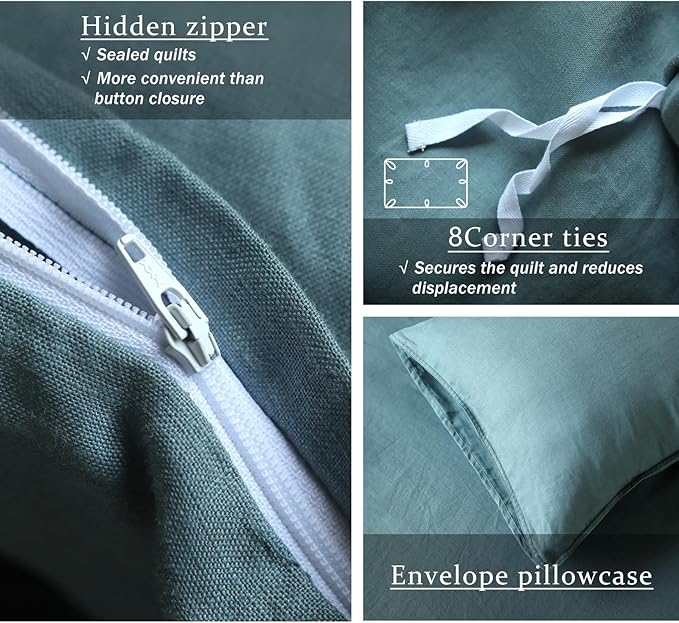 XZ XIFA Blue Linen Duvet Cover Queen, 100% Washed French Flax Linen Bedding with Zipper Closure, Cooling for Hot Sleepers, Textured Bed Sets - 1 Duvet Cover and 2 Pillowcases.
