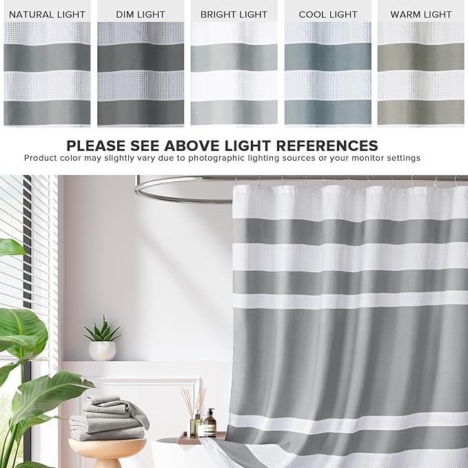 Madison Park Spa Waffle Shower Curtain Pieced Fabric with 3M Scotchgard Moisture Management Modern Home Bathroom Decorations, Wide 108"x72", Grey