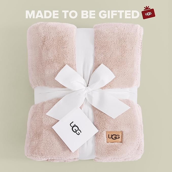 UGG Whitecap Plush Throw Blanket Fleece Lightweight Soft Throw for Couch or Bed Luxury Home Decor for Living Room Washable Hypoallergenic Blankets for Dorm Decor, 50-inch x 70-inch, Light Pink Quartz