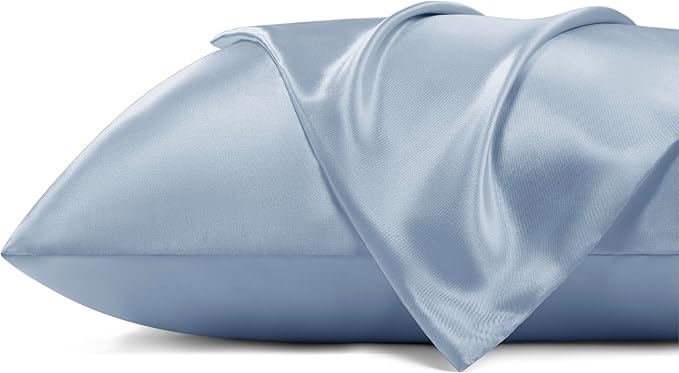Bedsure Satin Pillowcase with Zipper, Similar to Silk Pillow Cases 2 Pack, Silky & Soft Satin Pillow Cases Standard Size for Hair and Skin, Stone Blue Pillow Covers, Gifts for Women Men, 20x26 Inches
