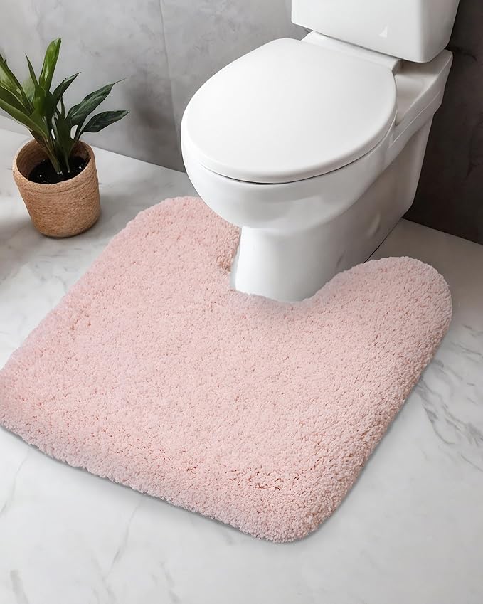 Pink Toilet Rug 22x24 Non Slip Fluffy Toilet Floor Mat U Shaped Washable Bathroom Contour Rug for Toilet Absorbent Thick Toilet Carpet