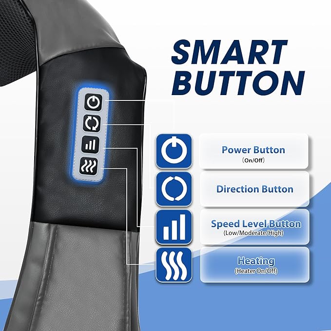 Grey Shiatsu Neck and Back Massager with Heat, Electric Deep Tissue Kneading Neck and Shoulder Massage, Best Gifts for Women Men Mom Dad Mothers Fathers Day Birthday Gift (NOT Cordless)