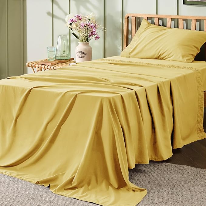 Bedsure Twin XL Sheet Sets Dorm Bedding - 3 Pieces Soft Extra Long Twin Sheets, Hotel Luxury, Easy Care Microfiber for Women, Men, Yellow