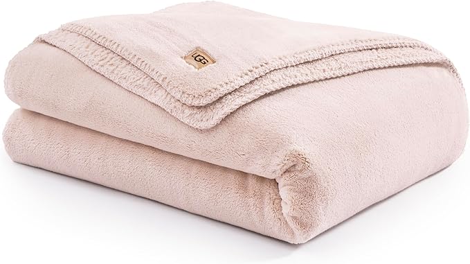 UGG Plush Twin Blanket, Soft Cozy Fleece Blanket for Bed, Luxury Fluffy Oversized Throw for Couch, Washable Hypoallergenic Twin Bedding, 66" x 90", Quartz Pink (Whitecap)