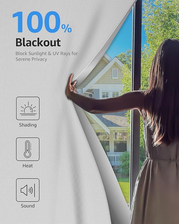 Sumobaby Blackout Curtains for Bedroom 36"x48" Portable No Drill Black Out Window Cover with Upgraded Hook&Loop Tapes,100% Blackout Shades,Thermal Insulated Blinds for Bedroom,Nursery(1 Panel,White)