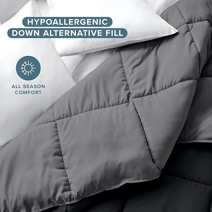 Bare Home King/California King Comforter - Reversible Colors - Goose Down Alternative - Ultra-Soft - Premium 1800 Series - All Season Warmth - Bedding Comforter (King/Cal King, Black/Grey)