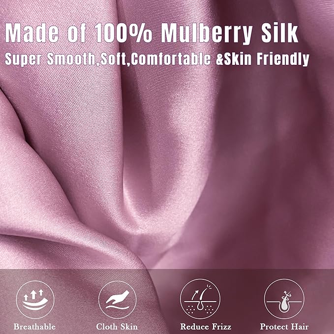 Chloven Mulberry Silk Bonnet for Sleeping Women - Larger Double Layer Silk Hair Wrap Bonnet for Curly Long Hair with Tie Band