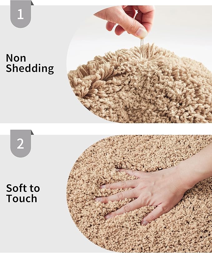 Beige Toilet Rug 22x24 Non Slip Fluffy Toilet Floor Mat U Shaped Washable Bathroom Contour Rug for Toilet Absorbent Thick Toilet Carpet