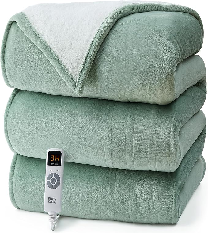 EHEYCIGA Heated Blanket - Twin Size, 9 Heating Levels, 10 Hour Auto Off, Soft Cozy Sherpa Washable Blanket, 62 x 84 Inches