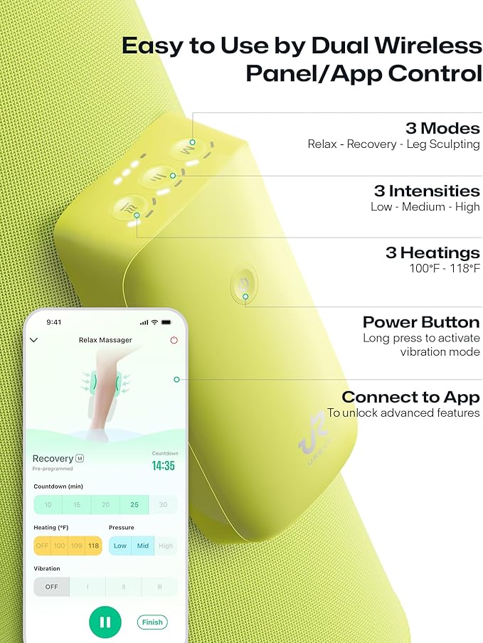 UREVO Smart Calf Massager with AI Massage Adaptation, Air Compression – Cordless Leg Massager for Circulation, Relaxation & Leg Sculpting – 3 Modes & 3 Intensities, Adjustable Heat, Long Battery