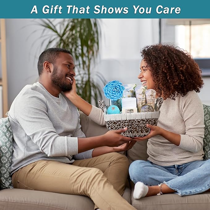 Spa Baskets For Women - Luxury Bath Set With Jasmine & Lavender - Spa Kit Includes Wash, Bubble Bath, Lotion, Bath Salts, Body Scrub, Hand Cream, Shower Puff, Bathbombs, Soap and Towel