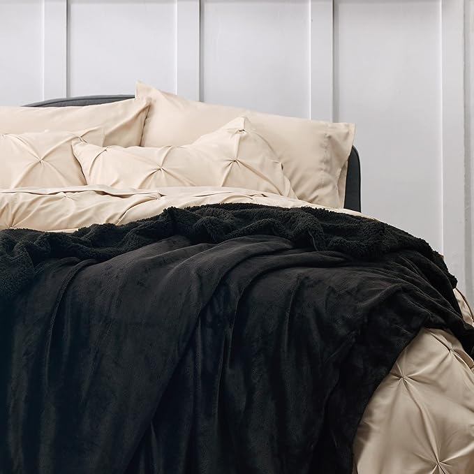 Bedsure GentleSoft Sherpa Fleece Blankets King Size for Bed - Thick and Warm Throw for Women and Men, Soft Fuzzy Plush King Blanket for Winter, Black, 108x90 Inches